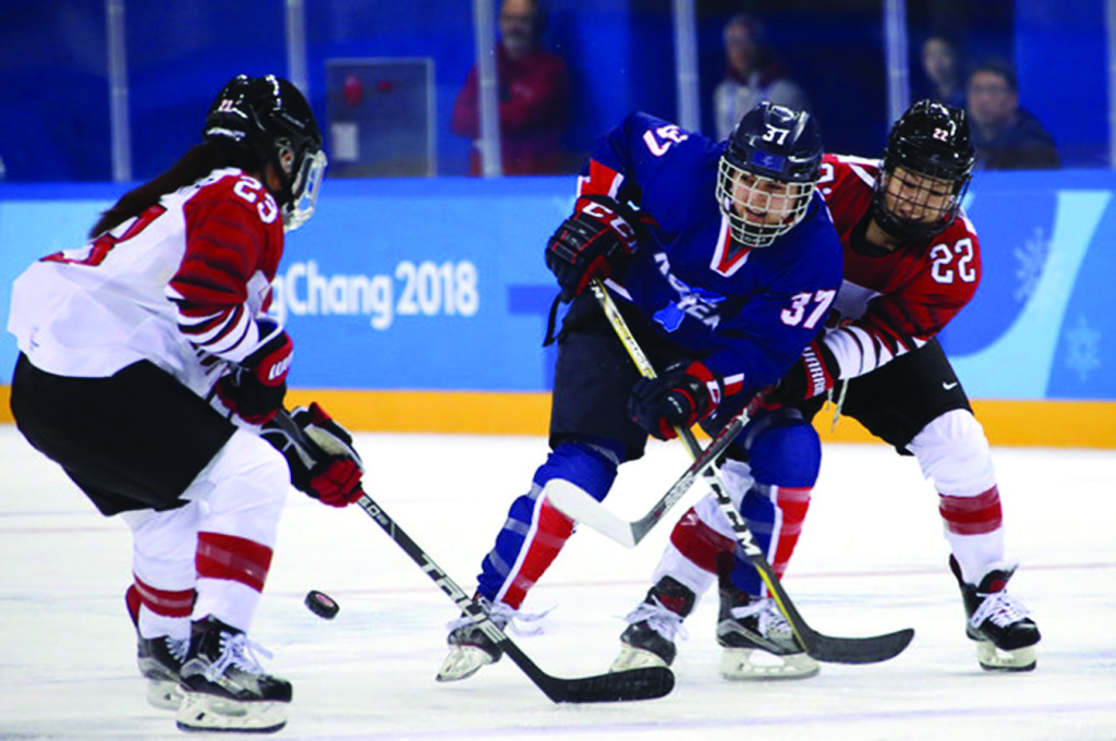 Randi Griffin playing against Japan (Courtesy of the Korean Ice Hockey Association)